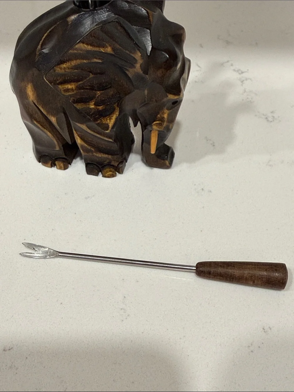 Vintage Wooden Elephant Cheese Fork Set - Brown